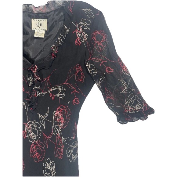 ICE 100% Silk Black Floral Maxi Dress | Sheer Sleeve | Ruffle Hem | 8 - Picture 6 of 6